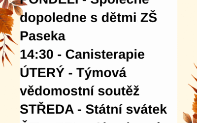 Aktivity 26. 10. – 30. 10. 2026